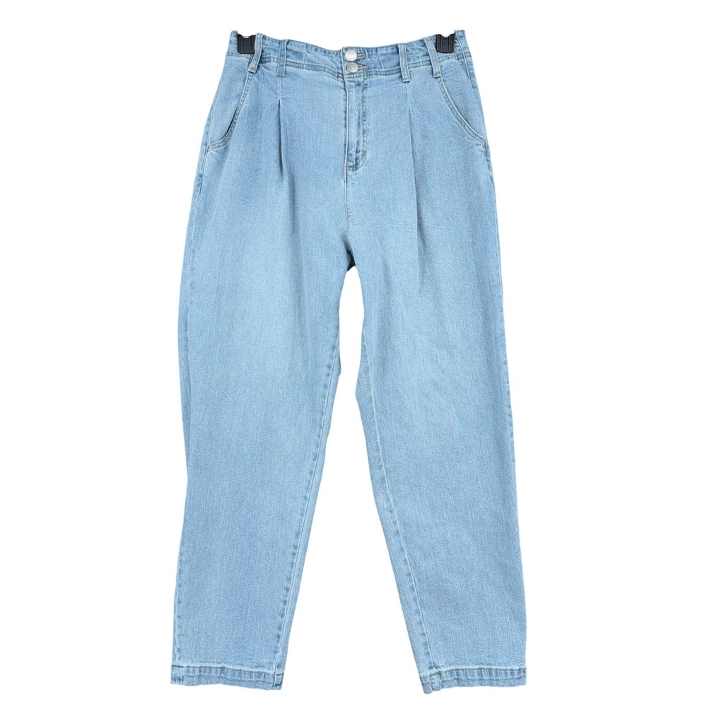 ON-34TH Pleated Tapered Jeans Womens 12/31 Cotton Spandex Light Wash Blue